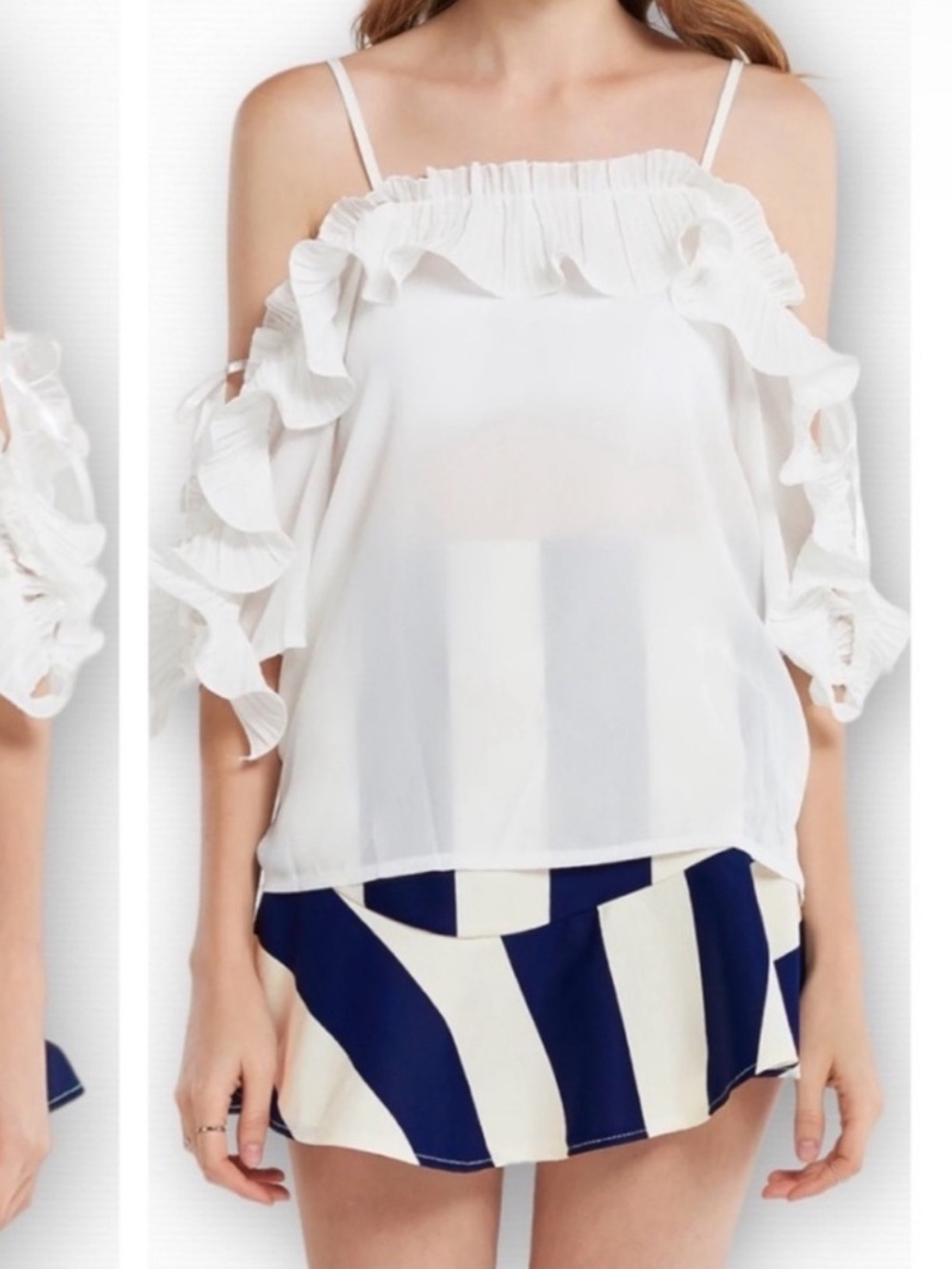 A. Calin By Flying Tomato White Cold Shoulder Open Sleeve Shirt Jrs Size Large